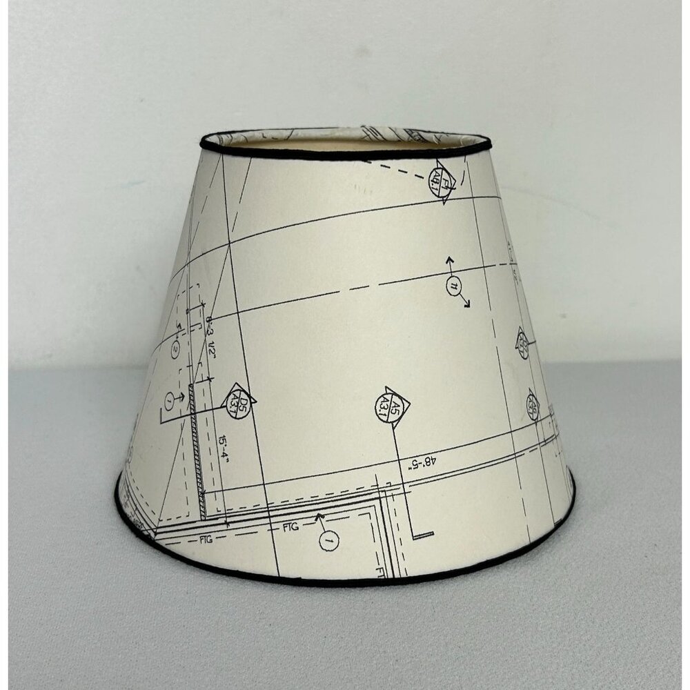Vintage Small Blueprint / Schematic Clip On Lamp Shade in White Black